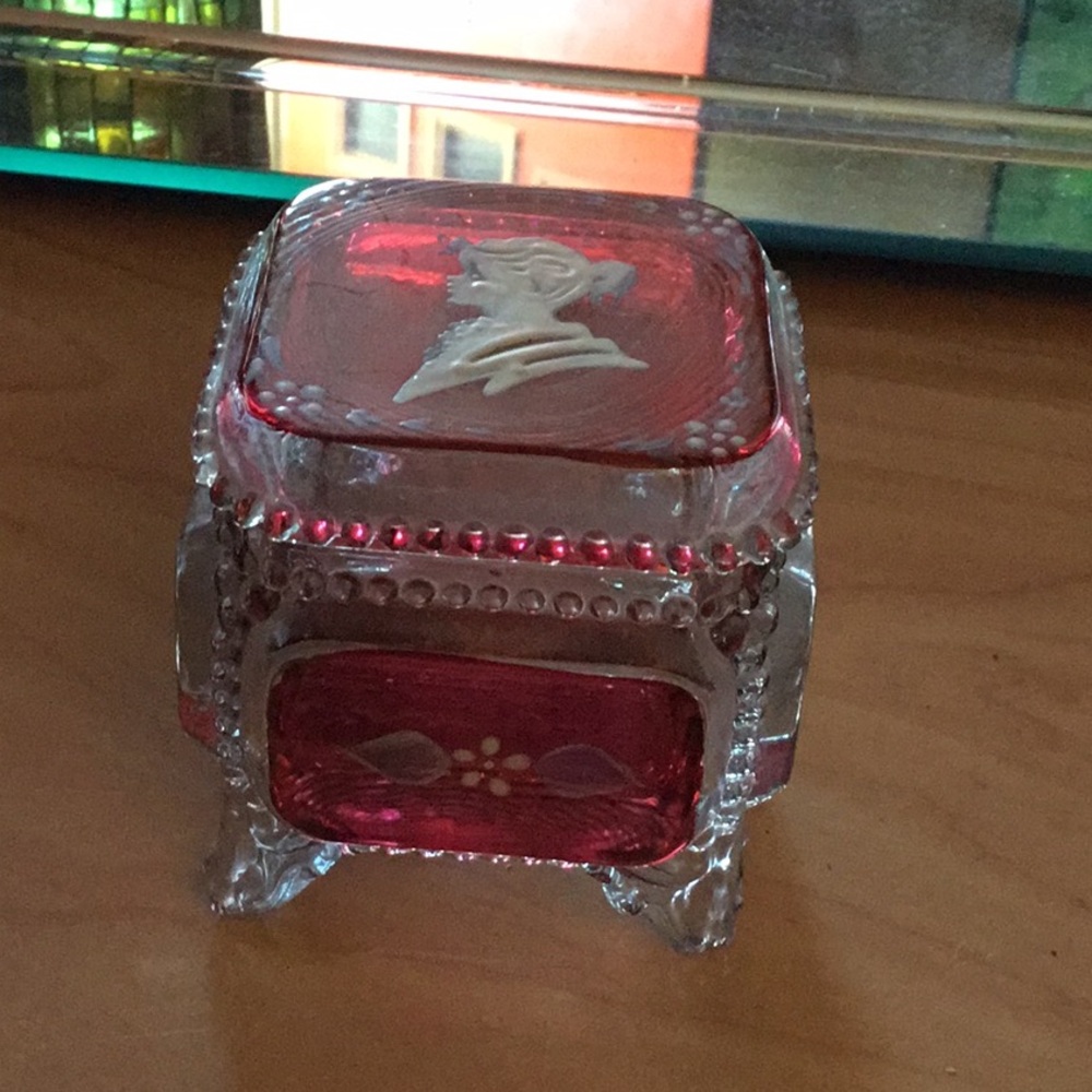 Vintage Glass Trinket Box with Pink cameo